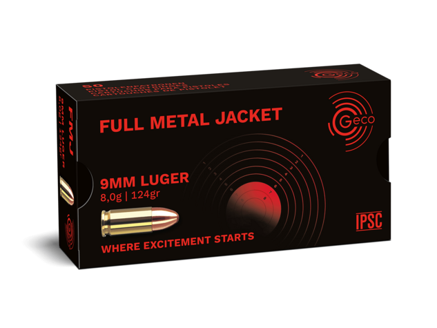 Патрони за късо нарезно оръжие Geco FMJ - кал. 9x19 Luger, 8,0g/124gr