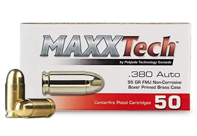 Патрони за късо нарезно оръжие 9x17 .380 ACP FMJ brass MaxxTech